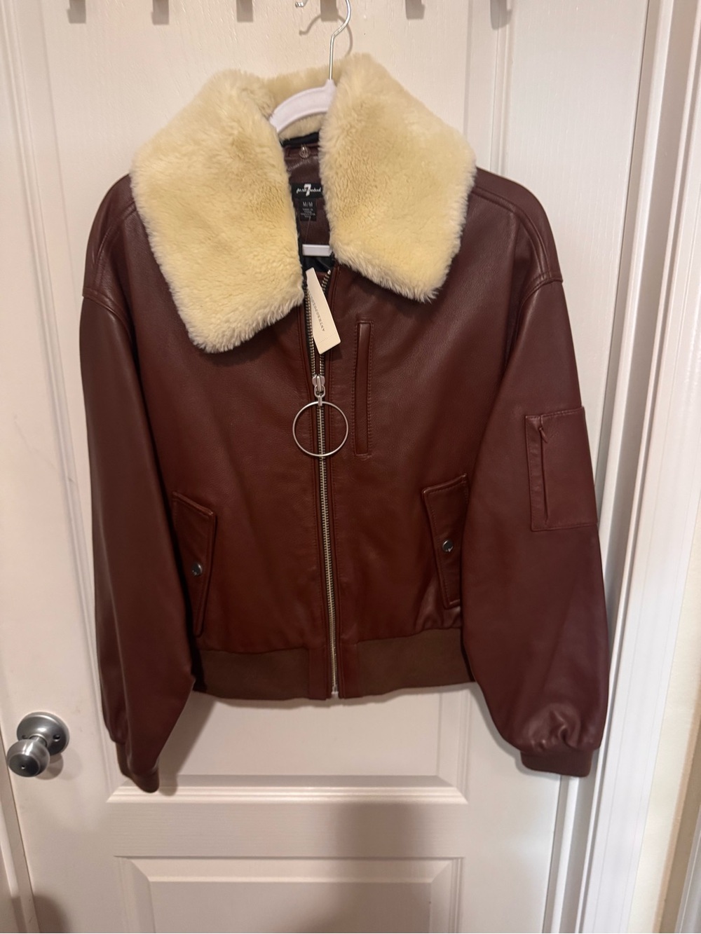 Shearling-Collar Brown Bomber Jacket - Brand: For All Mankind